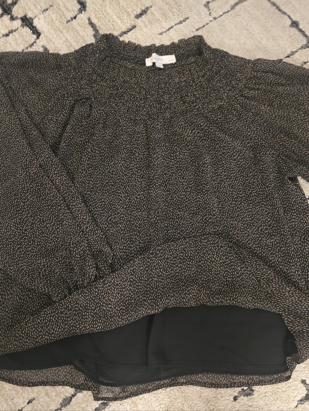 LOFT Black Speckled Smocked-Neck Blouse - Picture 3 of 7